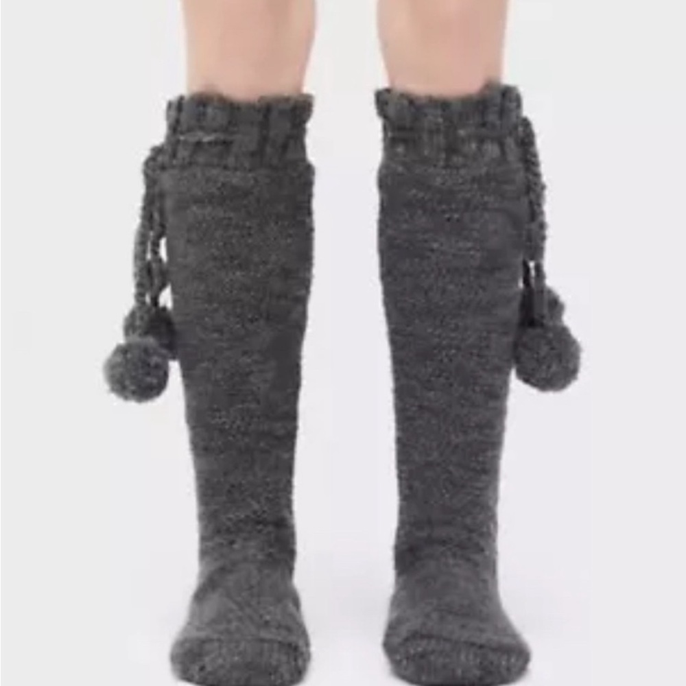 UGG Girls Gray CableKnit PomPom Knee-High Socks